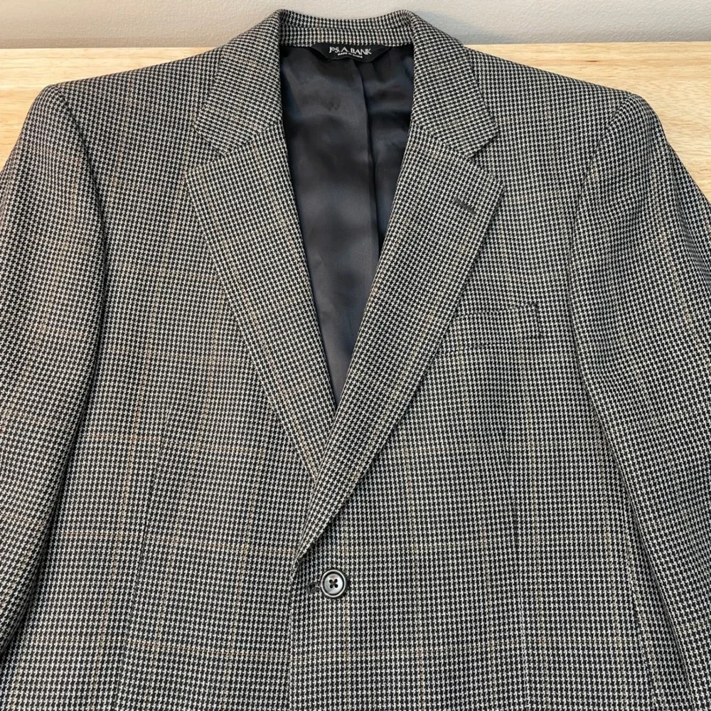Jos. A. Bank Mens 40R Silk Wool Houndstooth‎ Blazer Sport Coat Black White Brown